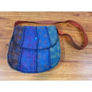 Vintage 90's Rising Tide Blue 100% Wool Felted Mod Crossbody Purse Nepal